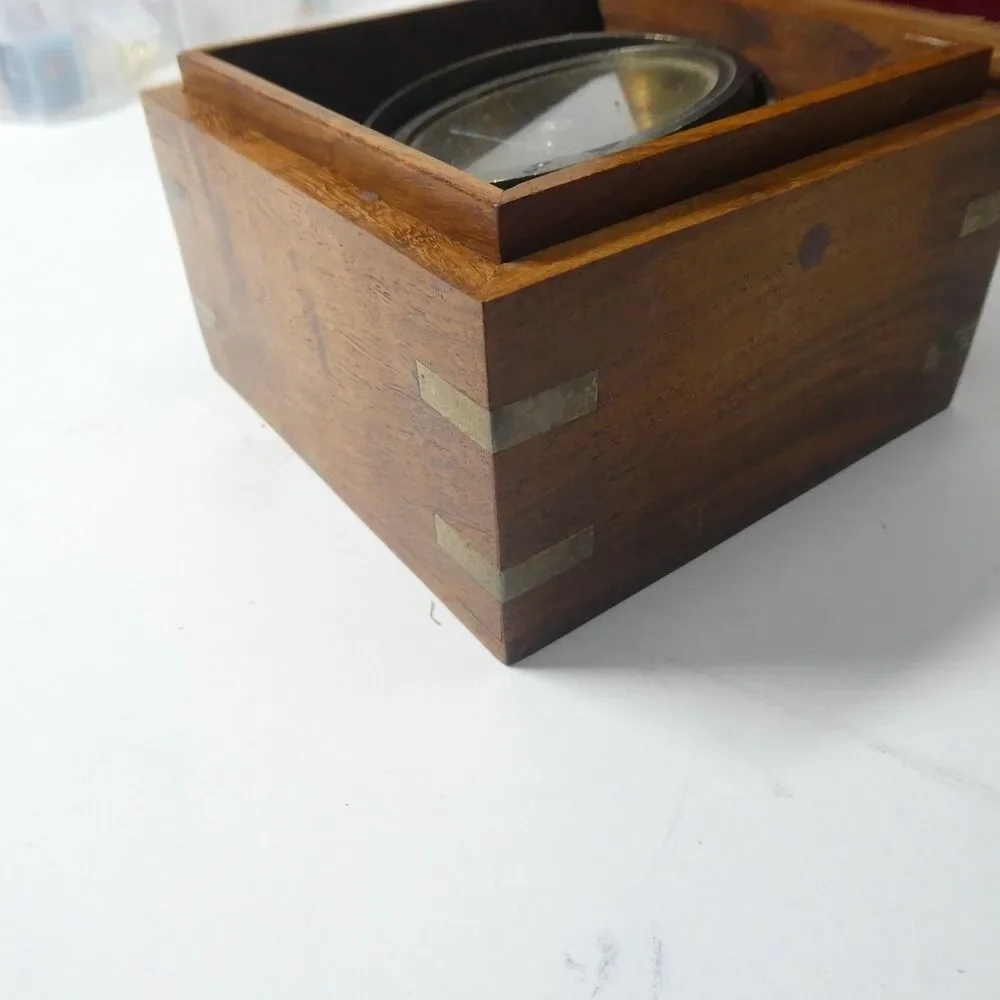 Brass Compass w/Wooden Box Nautical Maritime Vintage Style